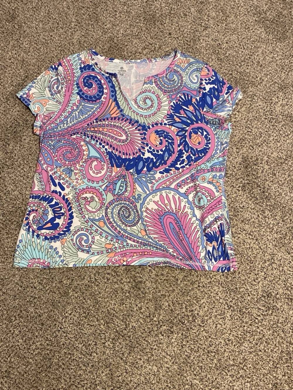 Talbots Women’s Paisley Short Sleeve Tee in Pink, Blue & Mint Size XLP